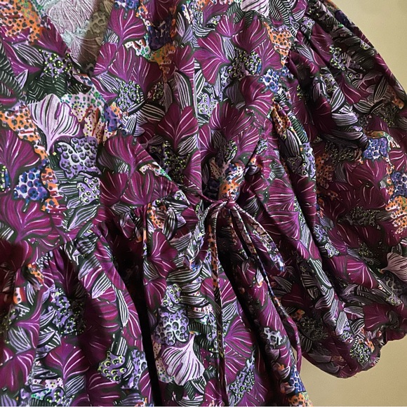 Kika Vargas - puffed sleeve wrap top. 100% cotton peplum peasant top xs - Picture 10 of 12